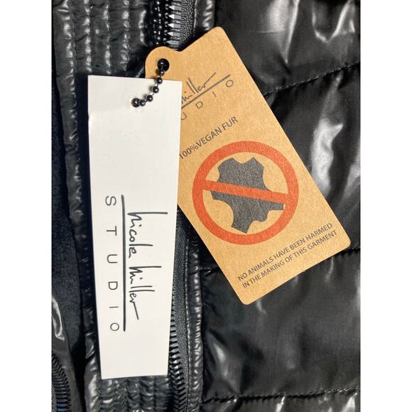 Womens Puffer Jacket Nicole Miller Studio 100% Vegan Polyester Large Black NWT - Picture 4 of 15